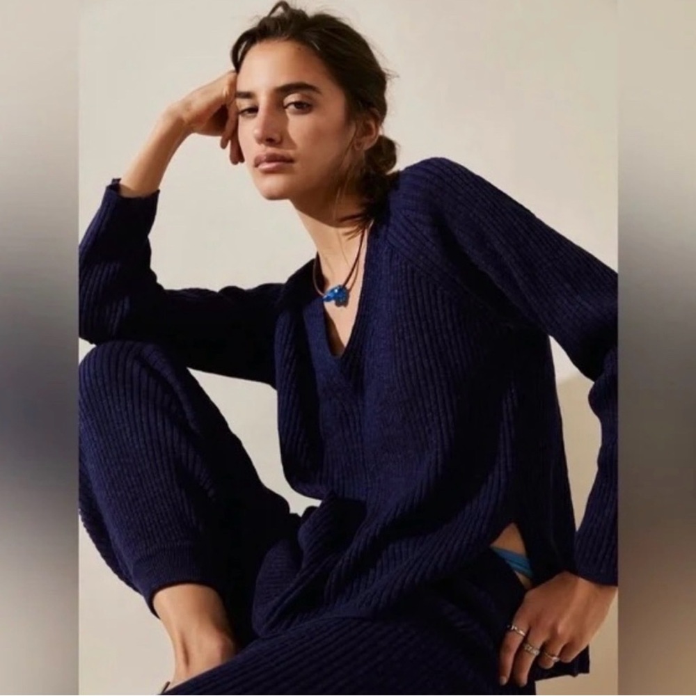 Free People FP Beach Justine Set Ribbed Knit Lounge Sweater Jogger Set Cozy WFH - Picture 11 of 16